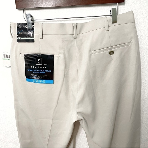 PGA Tour men Ultimate flat front golf pants light beige size 34x32 NWT - Picture 8 of 10